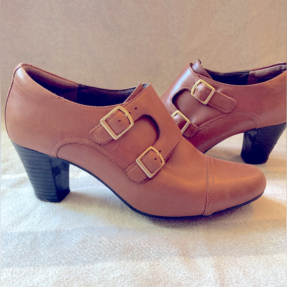 Clarks Brown Ankle Booties with Buckle Detail
